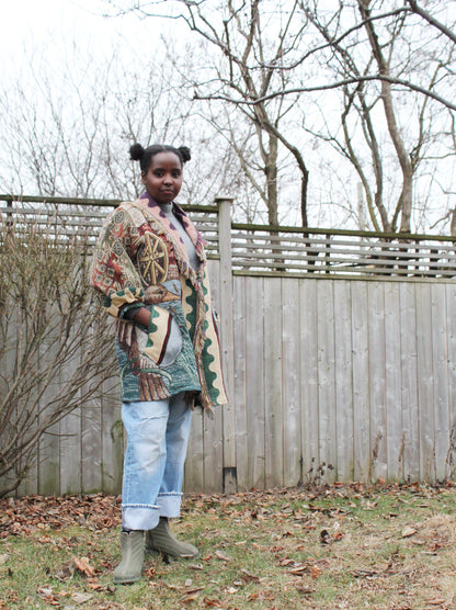 Vivianne Jacket with Upcycled Woven Throw Blanket with Mallard Duck & Lake Theme Size M/L #VIVT9