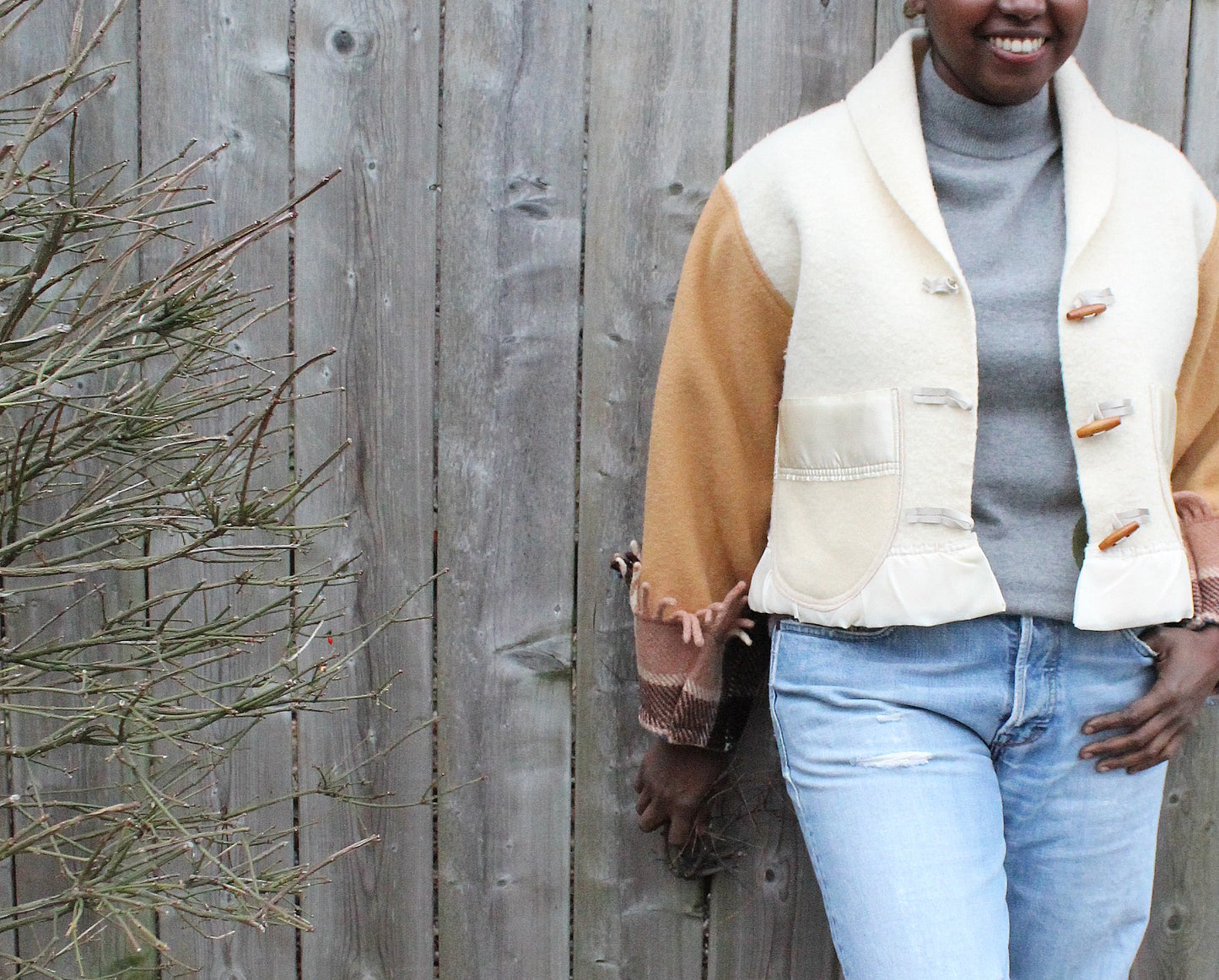 Vivianne Cropped Jacket with Upcycled Vintage Wool Blanket Size S/M #VIVW31