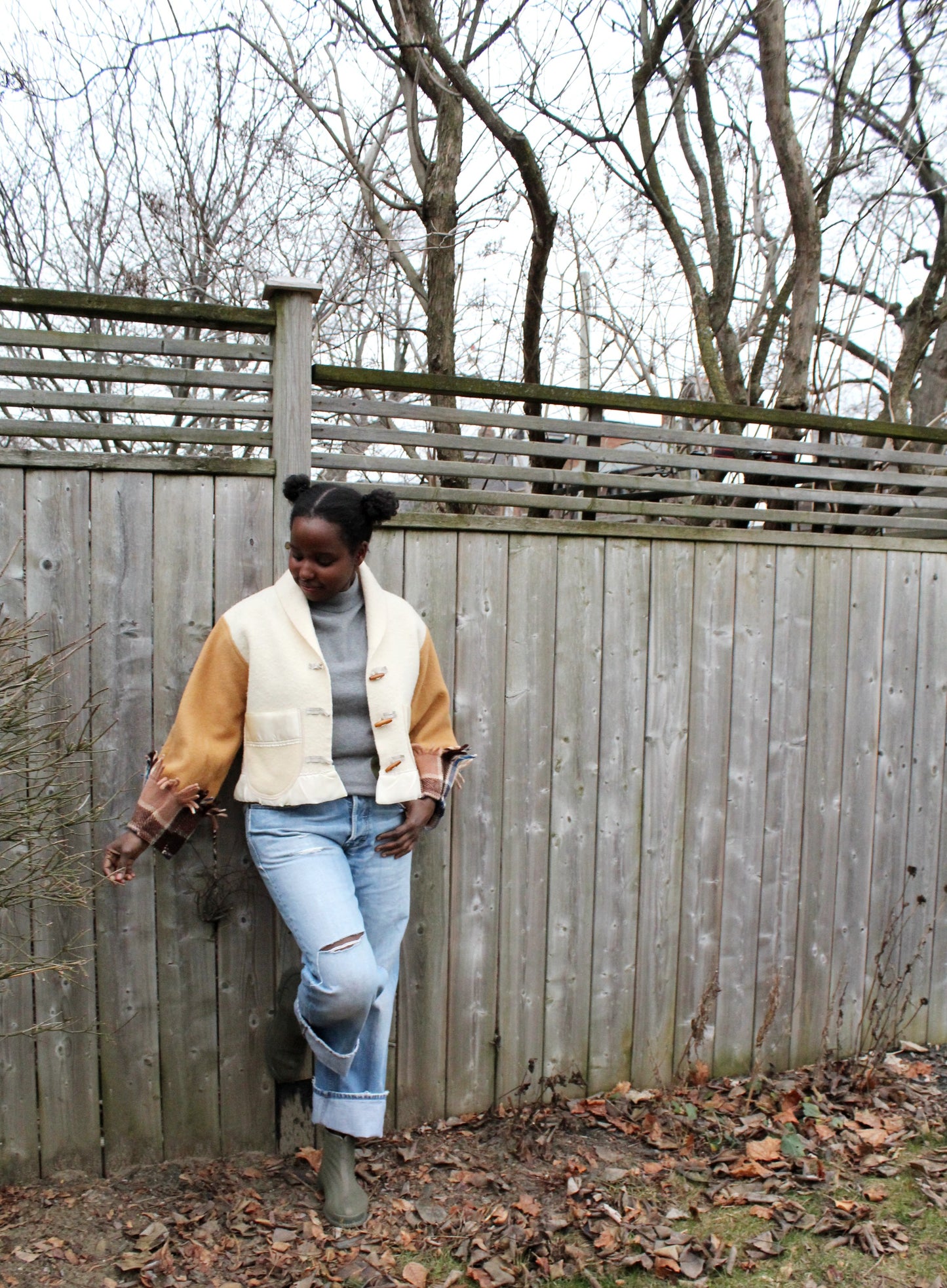 Vivianne Cropped Jacket with Upcycled Vintage Wool Blanket Size S/M #VIVW31