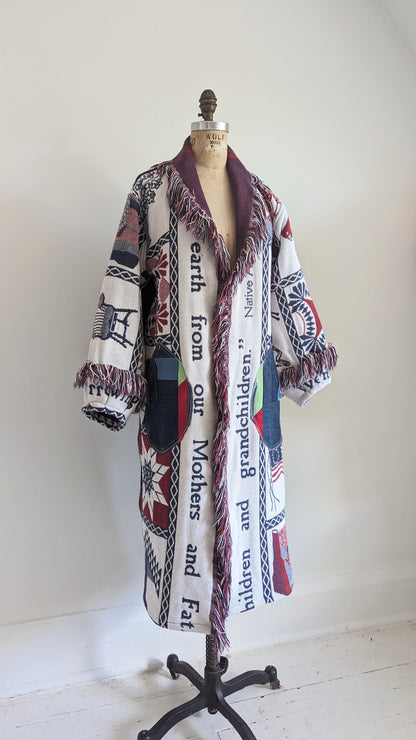Vivianne Duster with Upcycled Cotton Throw Blanket Native American Theme Size S/M #VIVT3