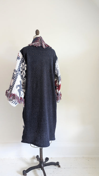 Vivianne Duster with Upcycled Cotton Throw Blanket Native American Theme Size S/M #VIVT3