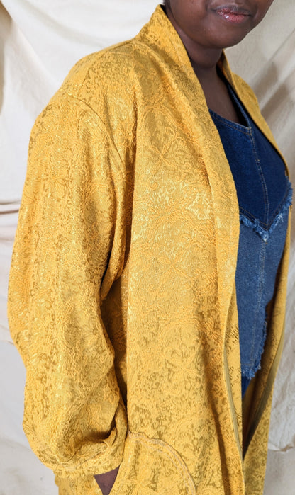 Vivianne Jacket Upcycled Gold Woven Vintage Draperies Size XL/2X #VIVT10