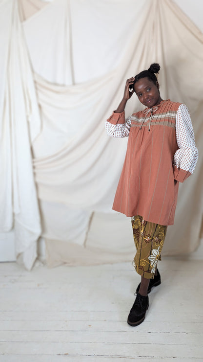 Meg Tunic Dress with Vintage Tablecloth & Upcycled Cotton M/L #MEGTU4
