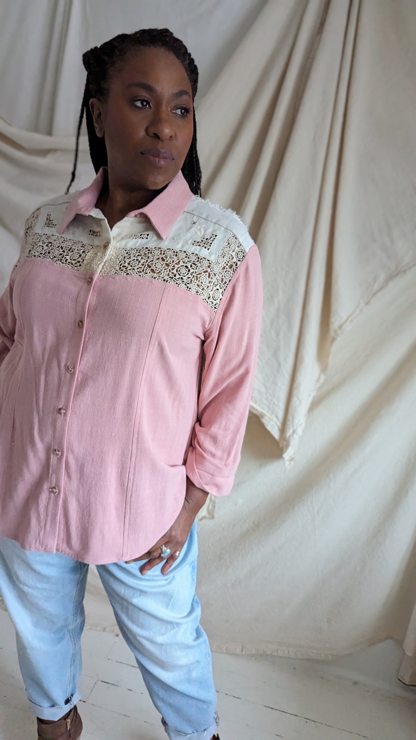 Lauren Button Down Shirt with Upcycled Vintage Yoke Size 2X #LAUBP2