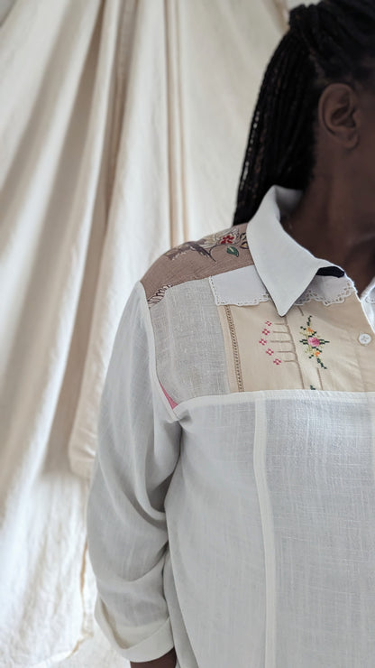 Lauren Button Down Shirt with Upcycled Vintage Yoke Size 2X #LAUWH1