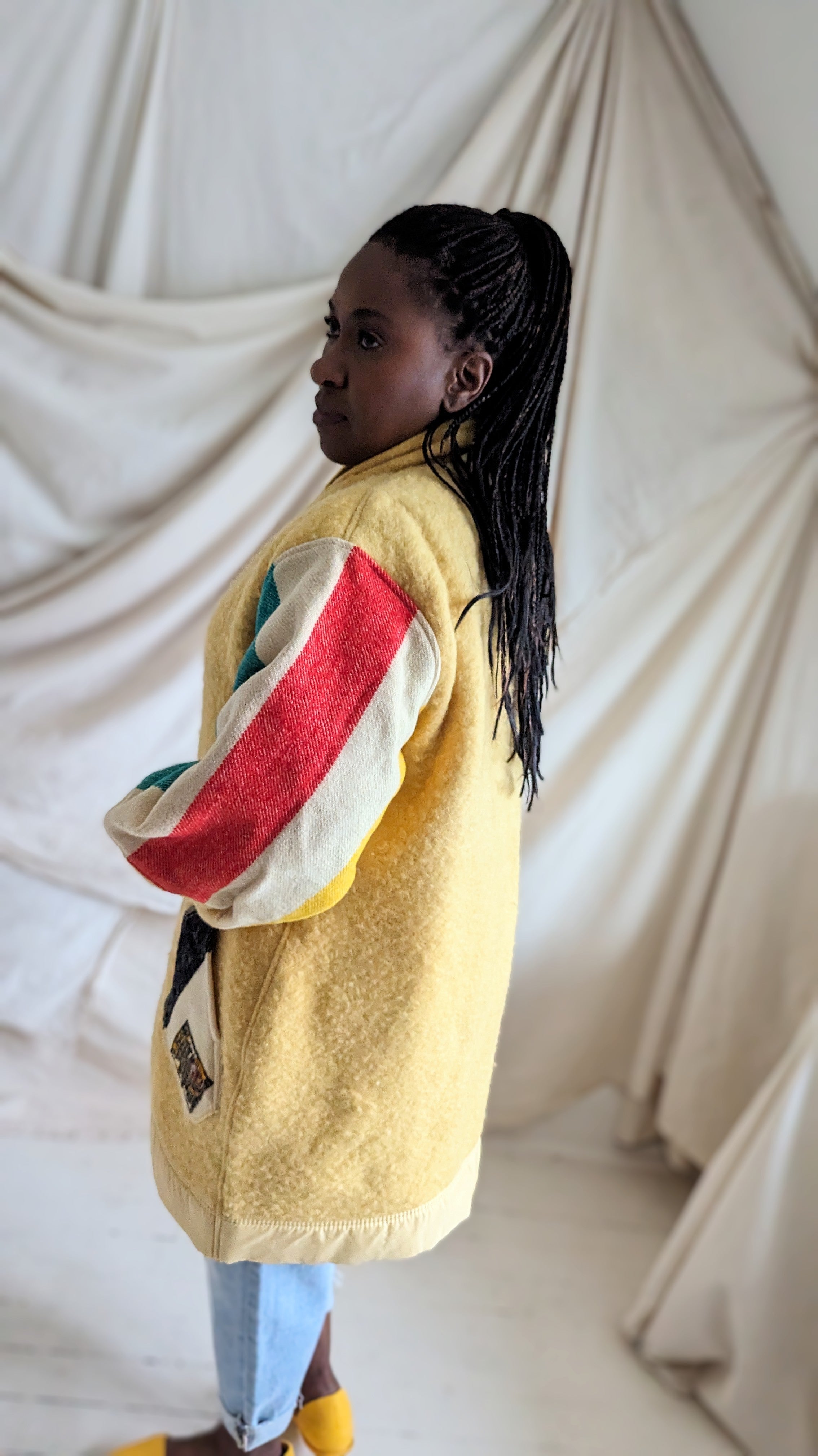 Vivianne Jacket with Upcycled Vintage Hudson Bay Company Wool Blanket Size  2X/3X #VIVW28