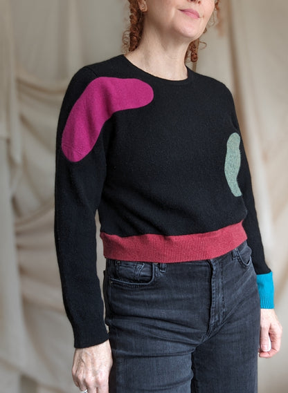 Abstract Art Patched Upcycled Cropped Cashmere Sweater S-L #ART10