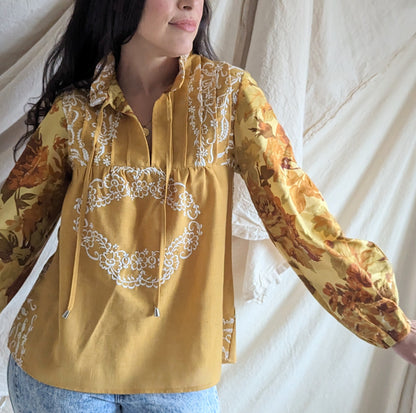 Meg Top with Vintage & Upcycled Fabric XS/S #MEGTOP113
