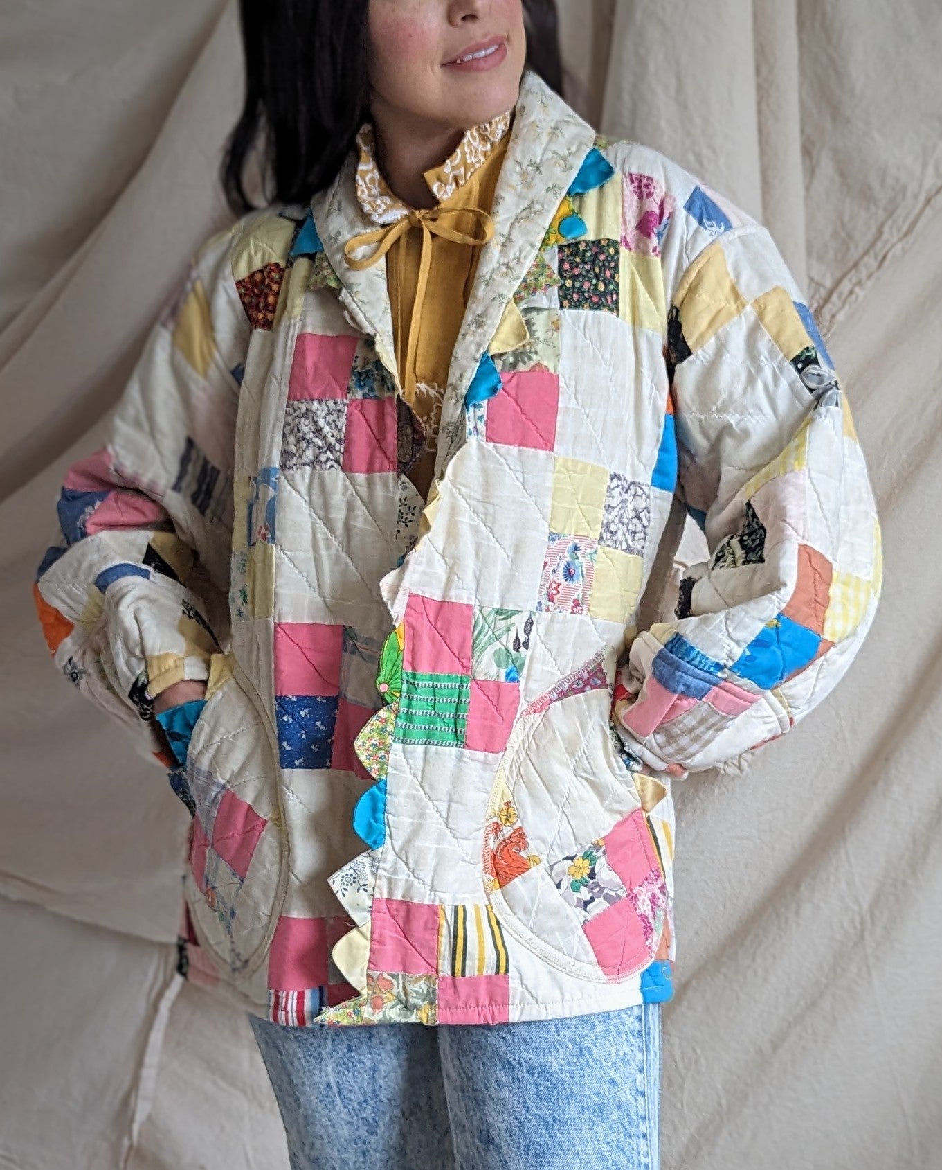 Vivianne Jacket Upcycled Vintage Handmade Quilt  Size S/M #VIVQ6