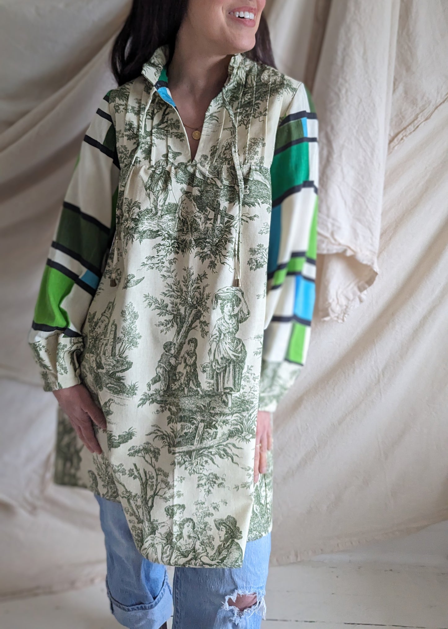 Meg Tunic Dress with Vintage & Upcycled Fabrics XS/S #MEGTU11
