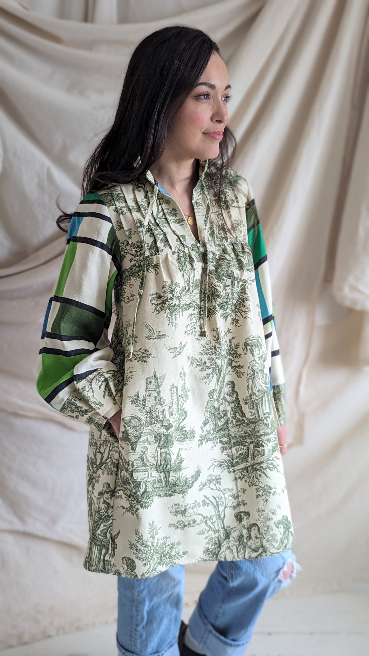 Meg Tunic Dress with Vintage & Upcycled Fabrics XS/S #MEGTU11