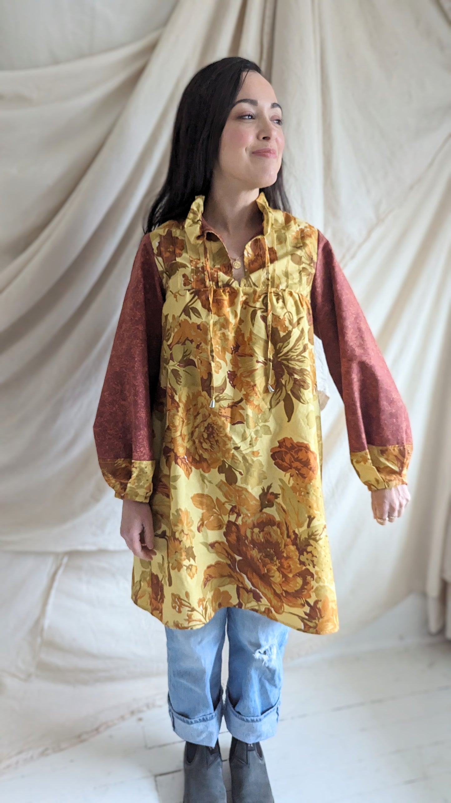 Meg Tunic Dress with Vintage & Upcycled Fabrics XS/S #MEGTU15