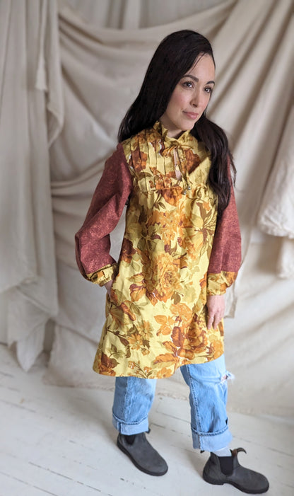 Meg Tunic Dress with Vintage & Upcycled Fabrics XS/S #MEGTU15
