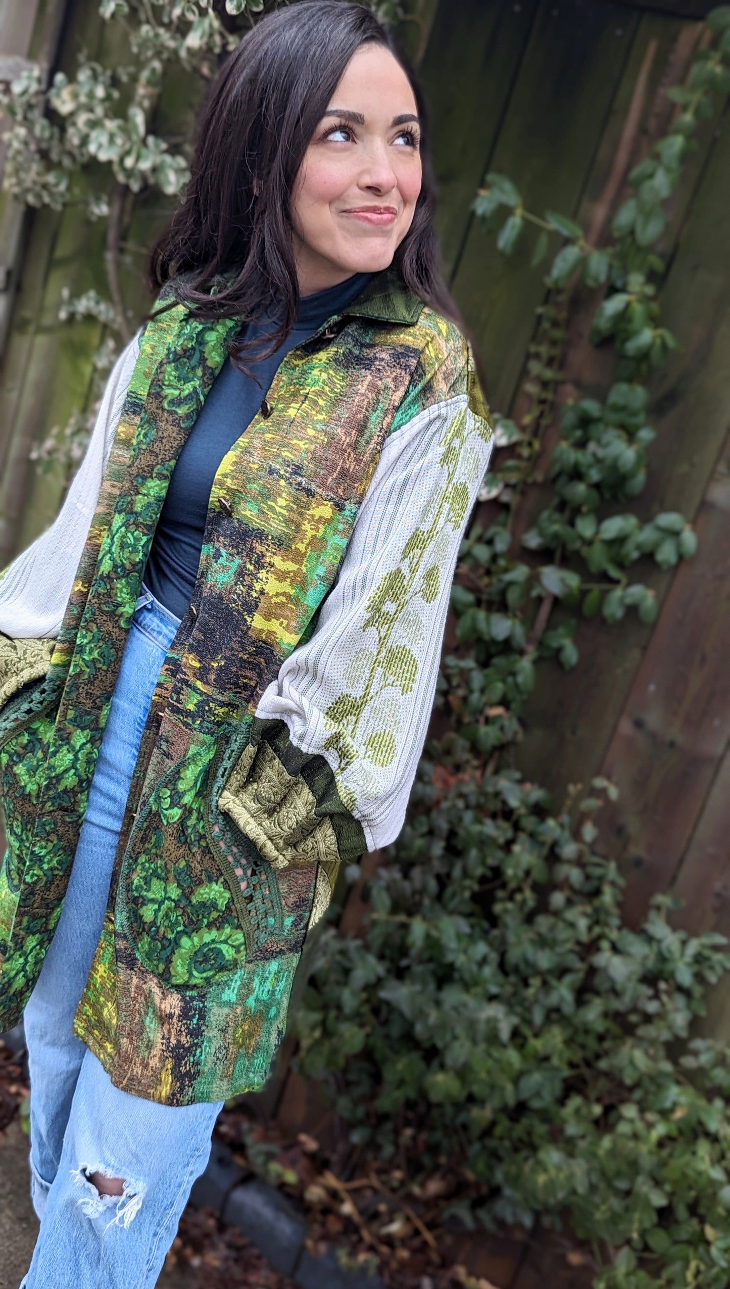 Inga Jacket with Vintage Barkcloth, Draperies and Quilt S/M #INGA13