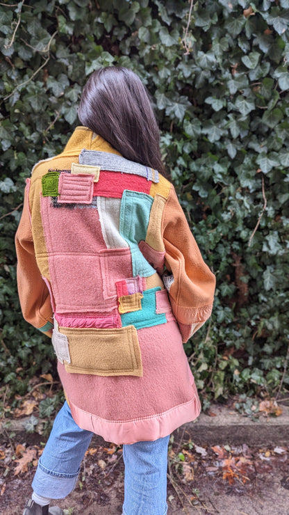 Vivianne Duster with Raw Edged Patchwork Upcycled Vintage Wool Size S/M #VIVW32