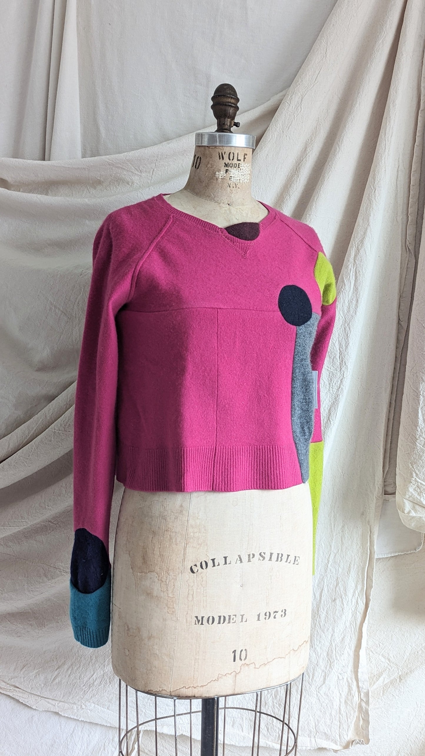 Abstract Art Patched Upcycled Cashmere Sweater  XS-M #ART13