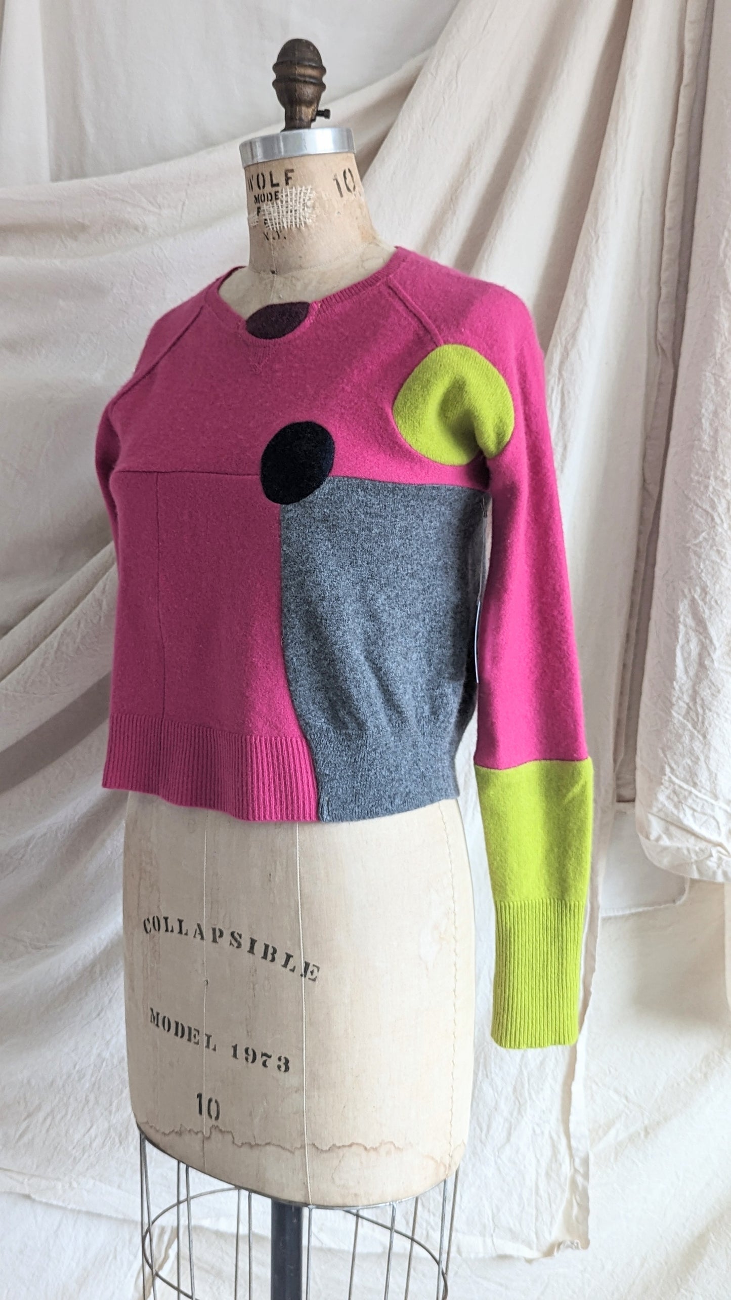 Abstract Art Patched Upcycled Cashmere Sweater  XS-M #ART13