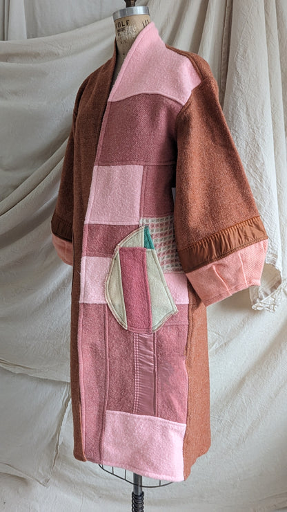 Vivianne Duster with Upcycled Vintage Wool Blanket Patchwork Simpsons Label Size S/M #VIVW34