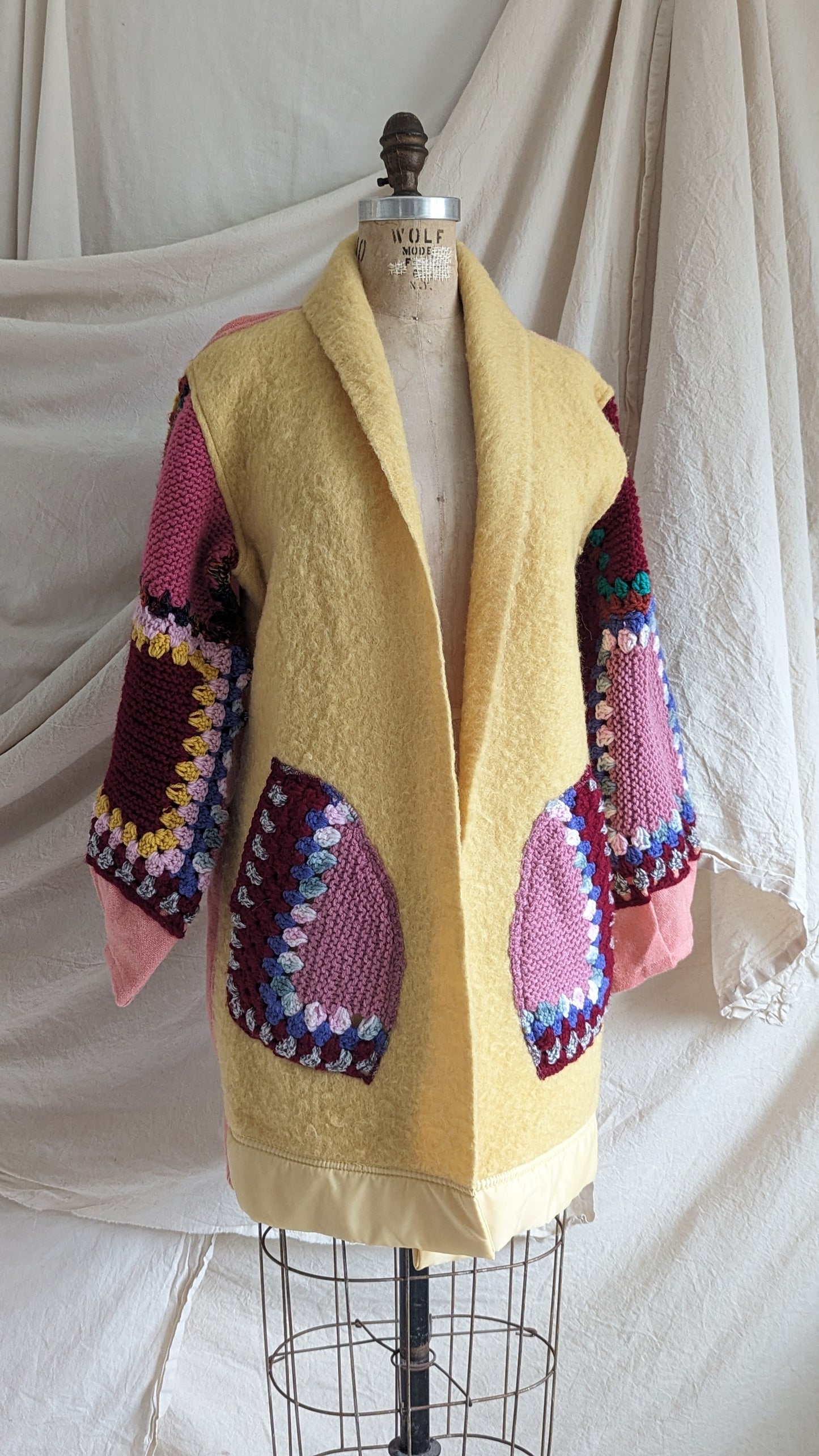 Vivianne Jacket with Upcycled Vintage Wool & Crocheted Sleeves Size S/M  #VIVA8