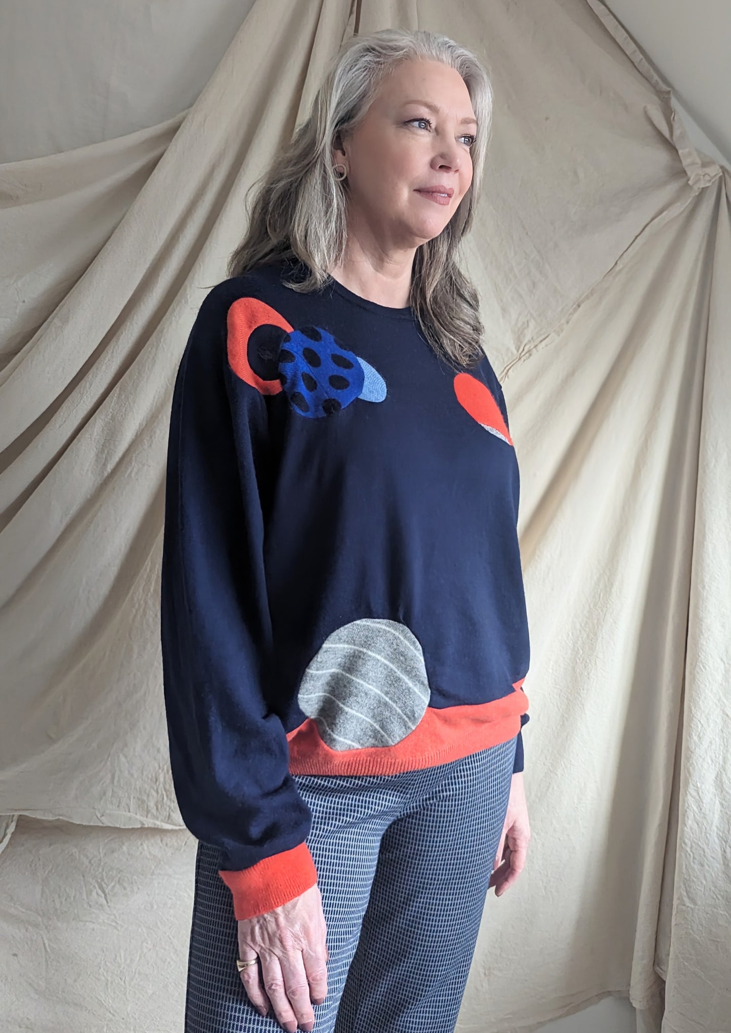 Abstract Art Patched Upcycled Ralph Lauren Merino Wool & Cashmere Sweater L-2X #ART25