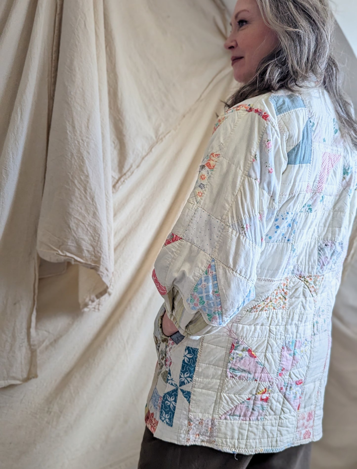 Vivianne Jacket Upcycled Hand Stitched Vintage Patchwork Quilt Size M/L #VIVQ14