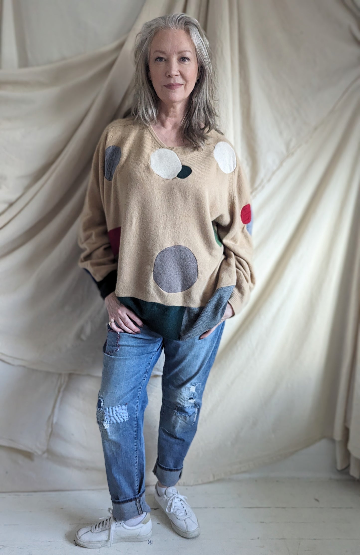 Abstract Art Patched Upcycled Cashmere Sweater 2X/3X #ART22