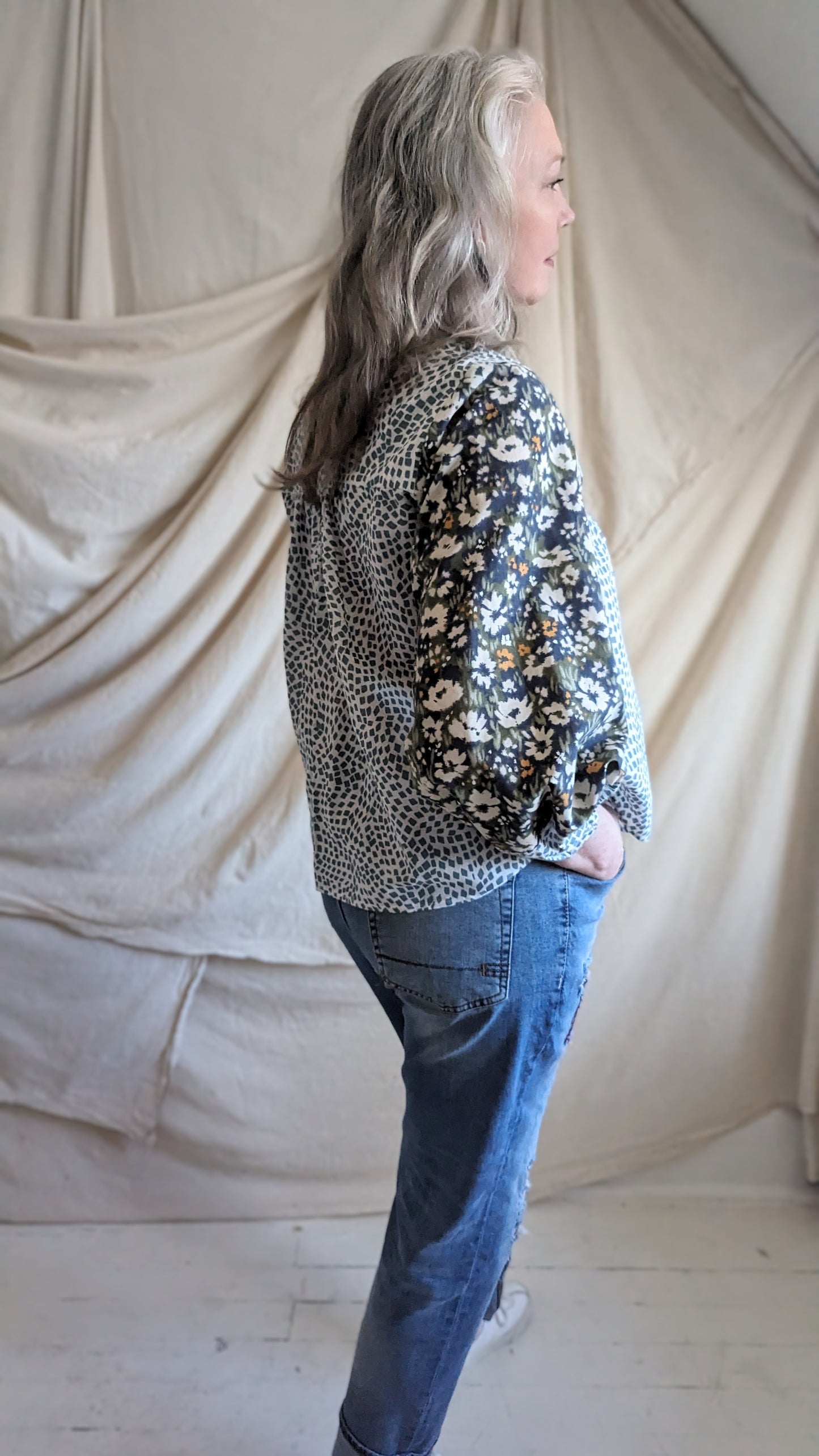 Meg Top with Upcycled Fabrics M/L #MEGTOP16