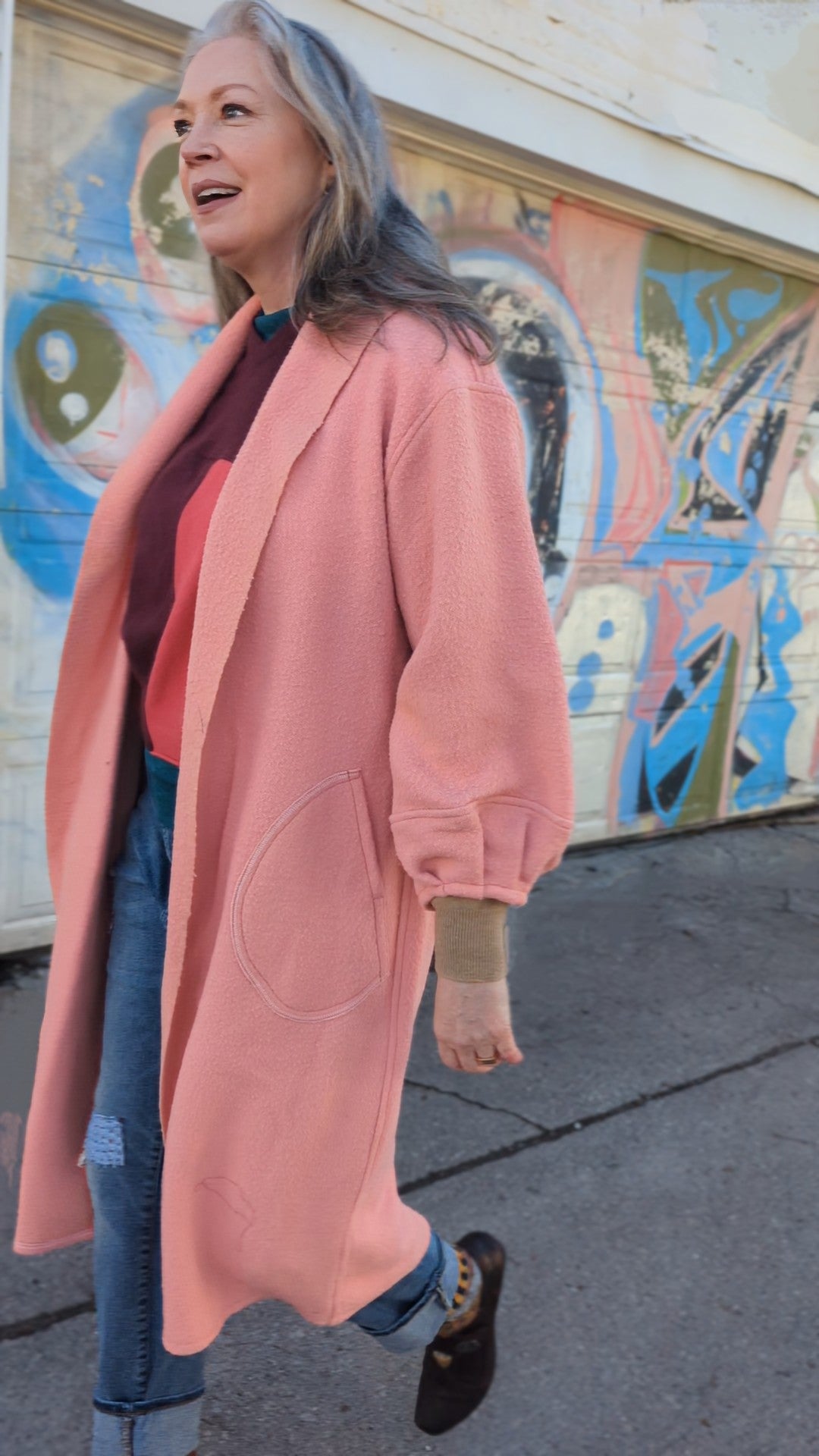 Vivianne Duster with Upcycled Vintage Wool Blanket Size M)L #VIVW21