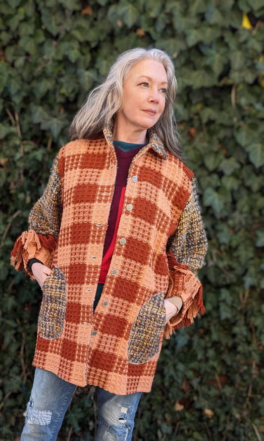 Inga Jacket with Upcycled Vintage Wool & Woven Blankets XL/2X #INGA14