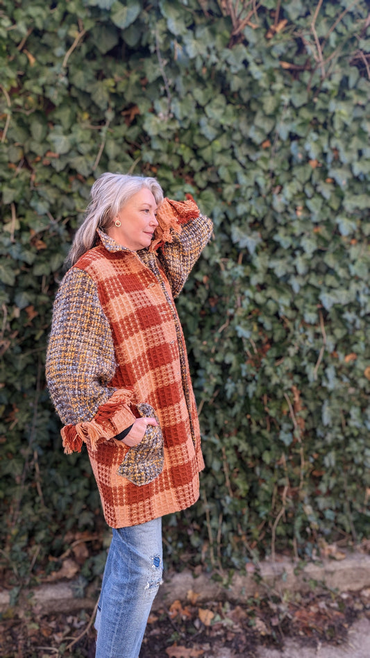 Inga Jacket with Upcycled Vintage Wool & Woven Blankets XL/2X #INGA14