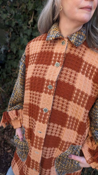 Inga Jacket with Upcycled Vintage Wool & Woven Blankets XL/2X #INGA14