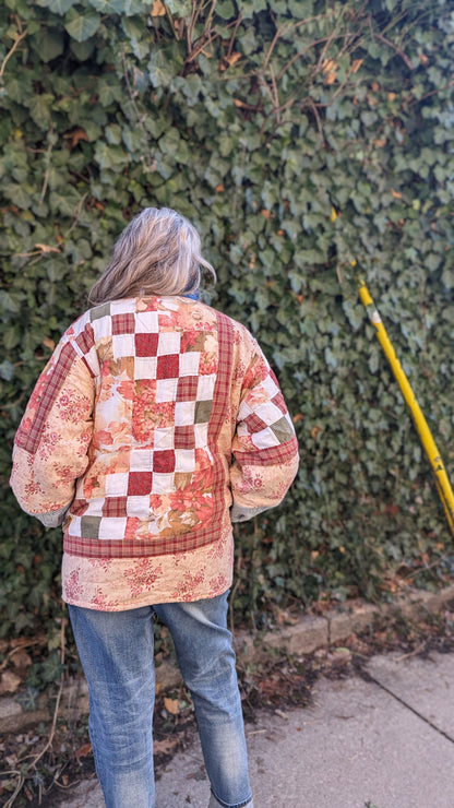 Vivianne Jacket Upcycled Patchworked with Vintage Quilts Size XL #VIVQ8