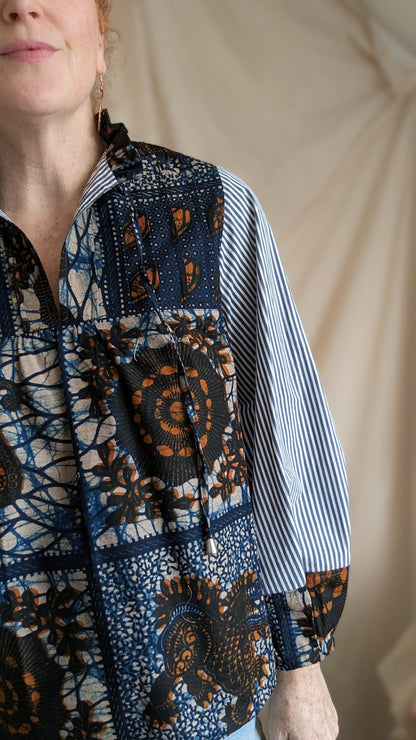 Meg Top with Upcycled Cotton Batik S/M #MEGTOP14