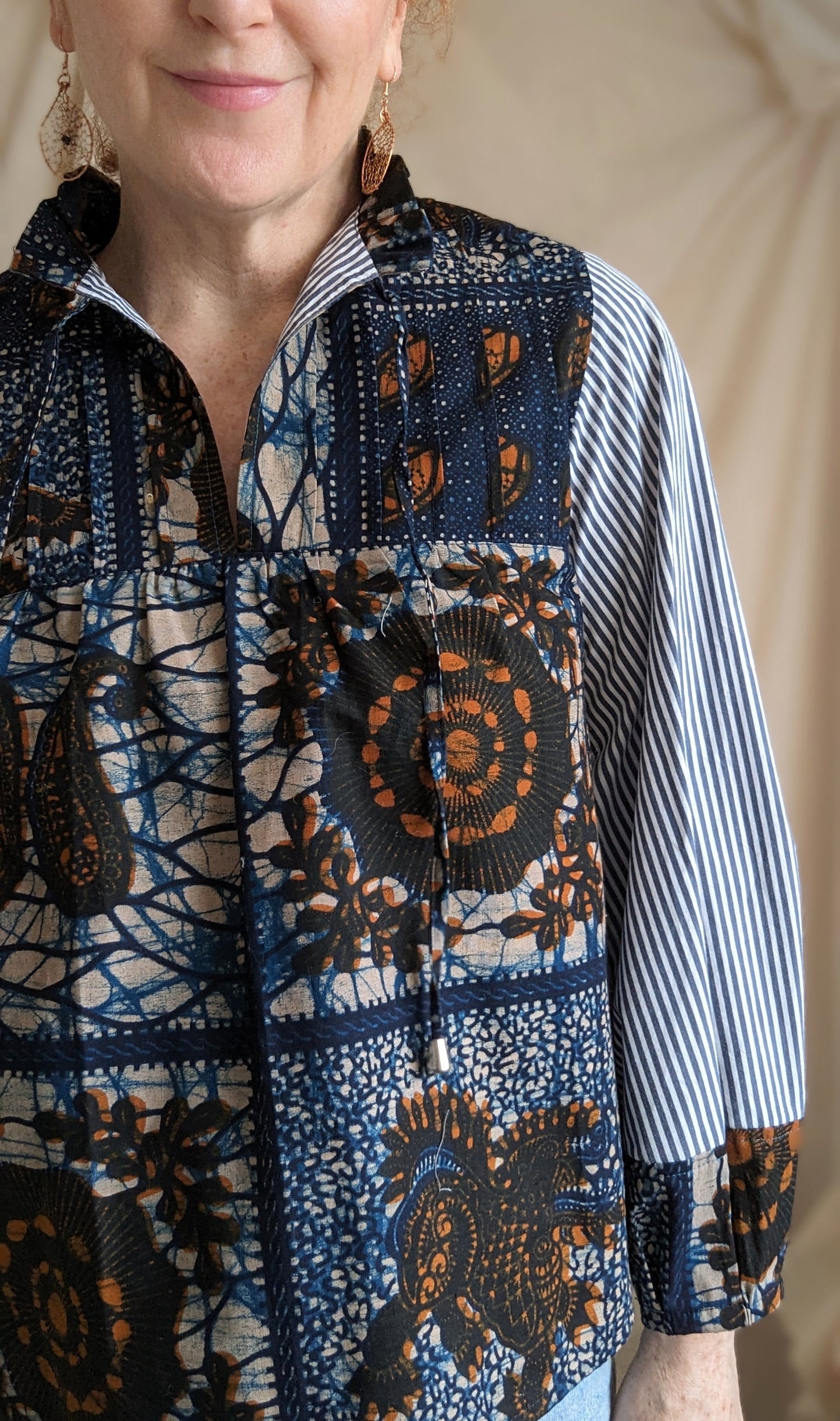 Meg Top with Upcycled Cotton Batik S/M #MEGTOP14