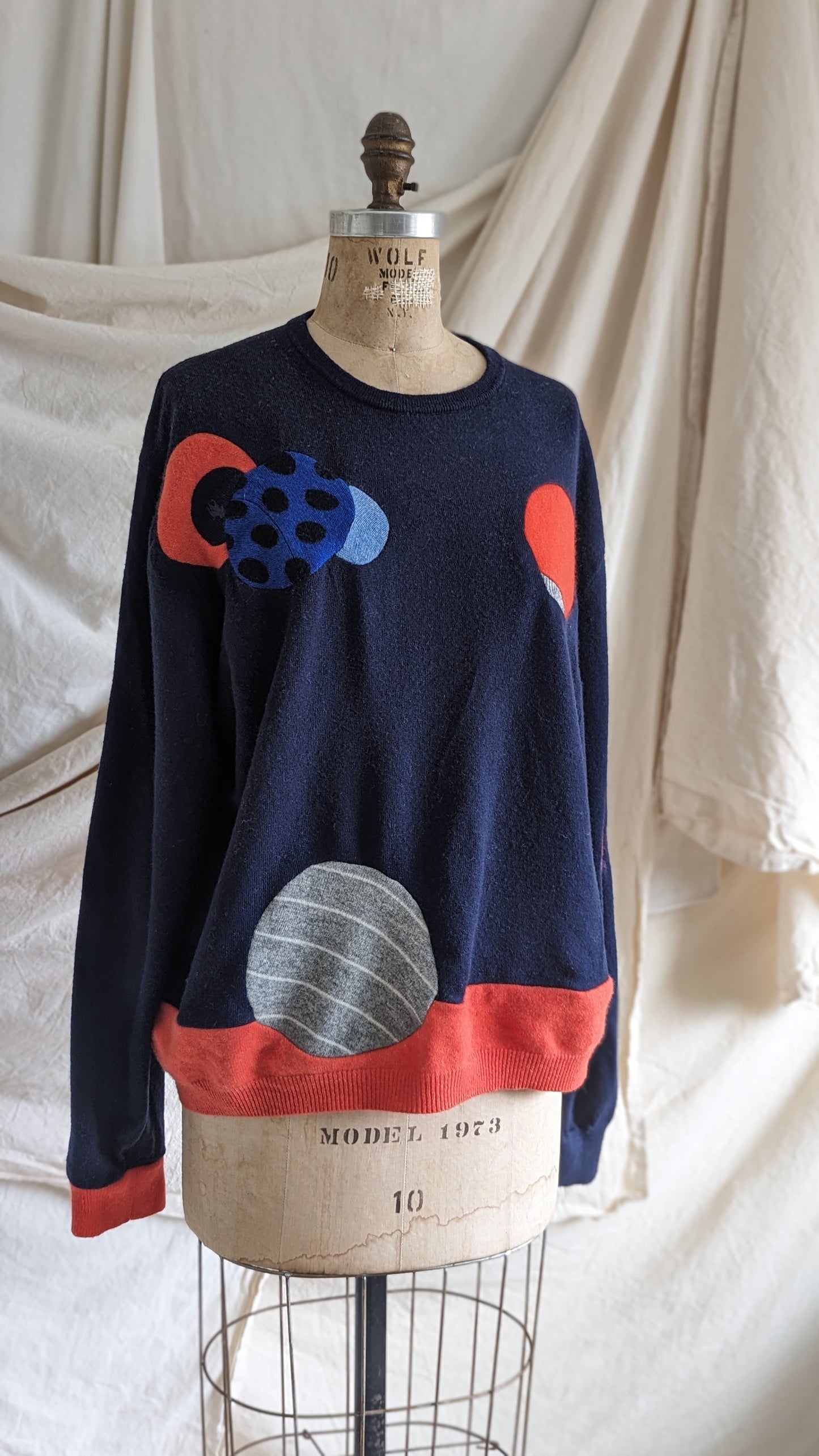 Abstract Art Patched Upcycled Ralph Lauren Merino Wool & Cashmere Sweater L-2X #ART25
