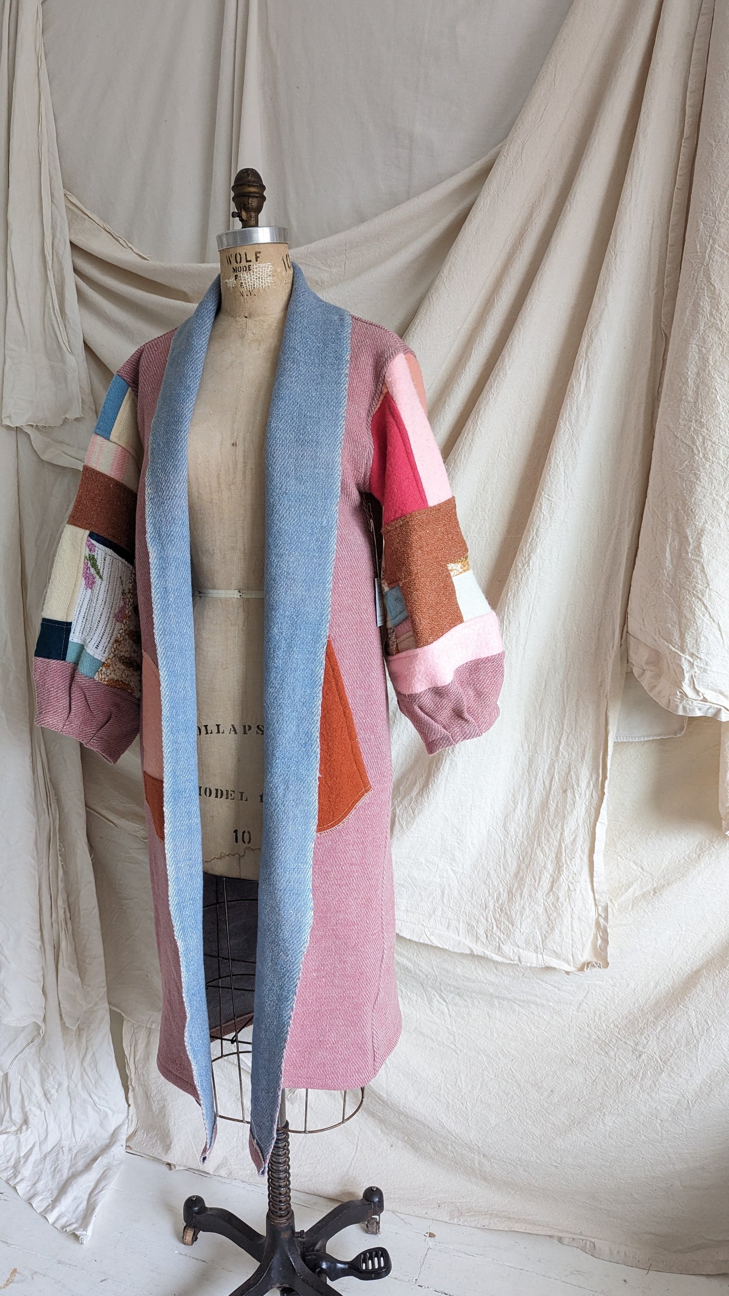Vivianne Duster with Upcycled Vintage Wool Blanket Patchwork Size S/M #VIVW38