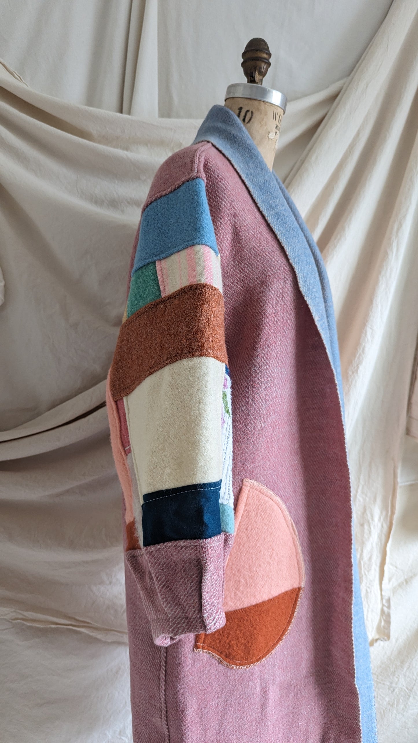 Vivianne Duster with Upcycled Vintage Wool Blanket Patchwork Size S/M #VIVW38