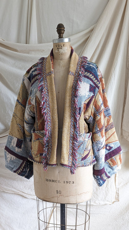 Vivianne Cropped Jacket with Upcycled 90s Cotton Throw Blankets Size M/L #VIVT16