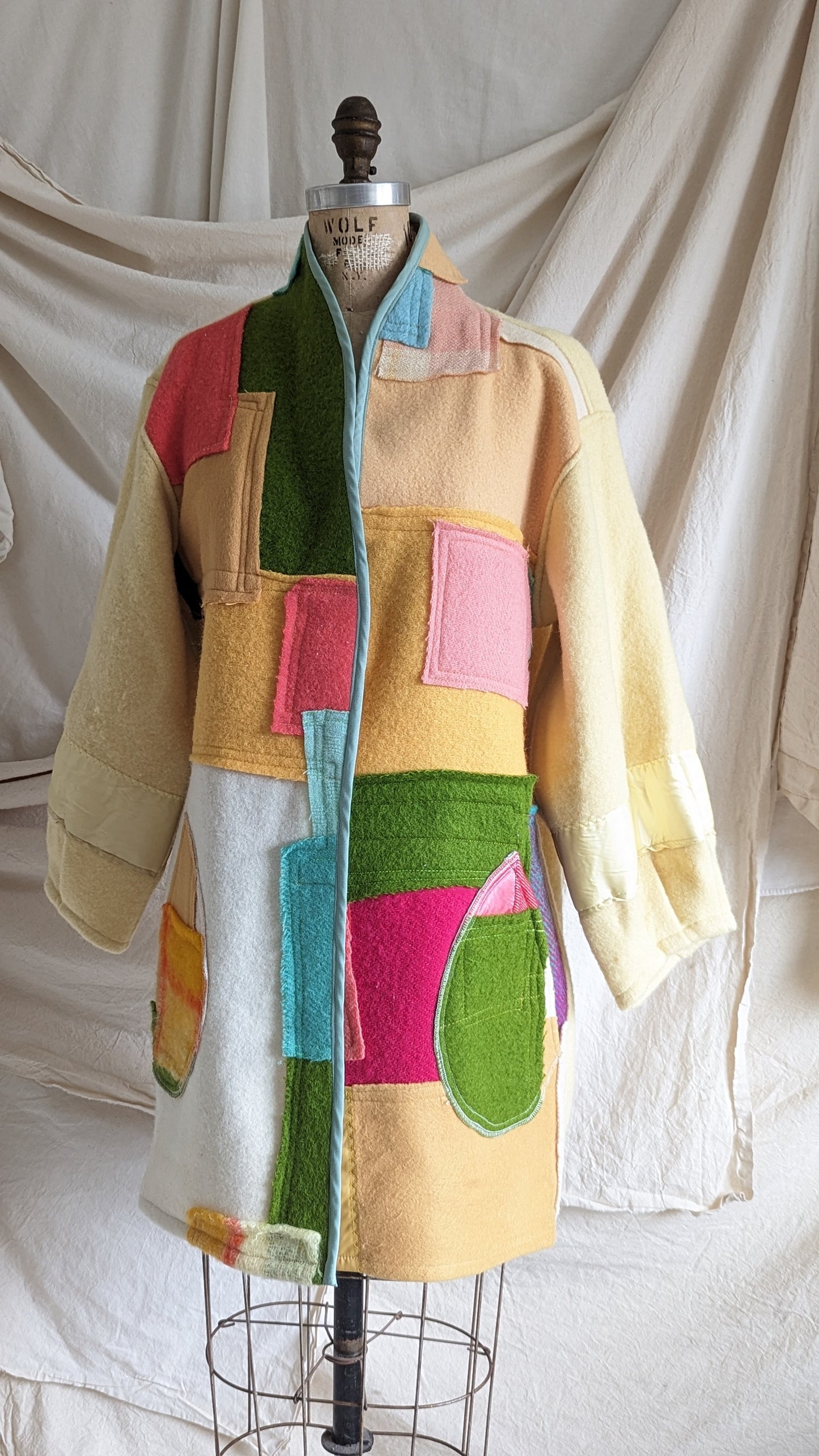 Vivianne Duster with Raw Edged Patchwork Upcycled Vintage Wool Size M/L #VIVW39