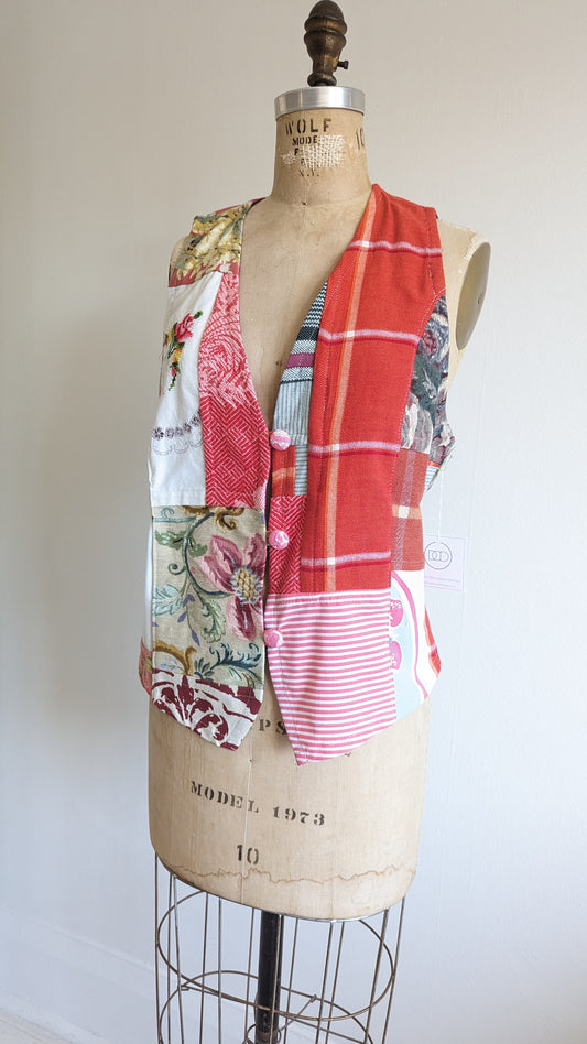 Margo Vest with Patchworked Upcycled Textiles S/M #MARGOV3