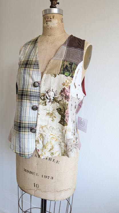 Margo Vest with Patchworked Upcycled Textiles S/M #MARGOV4