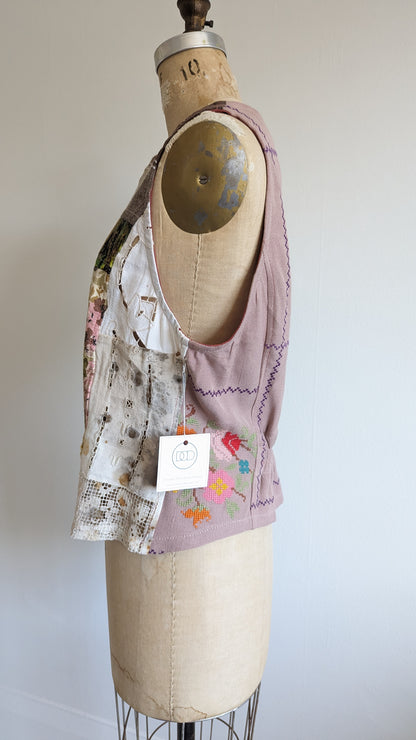 Margo Vest with Patchworked Upcycled Textiles S/M #MARGOV4