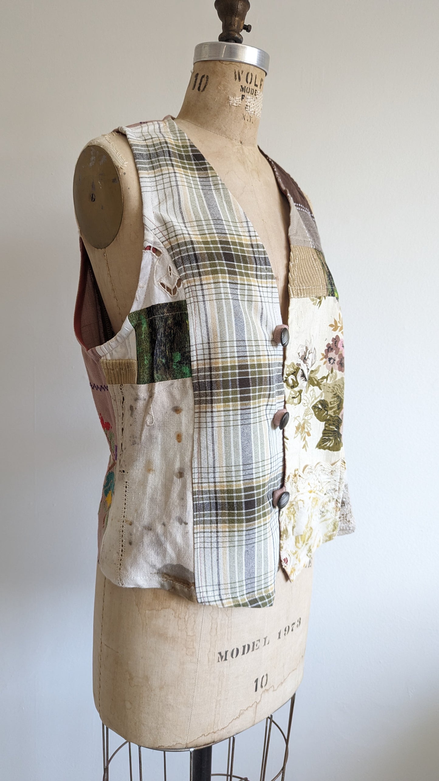 Margo Vest with Patchworked Upcycled Textiles S/M #MARGOV4