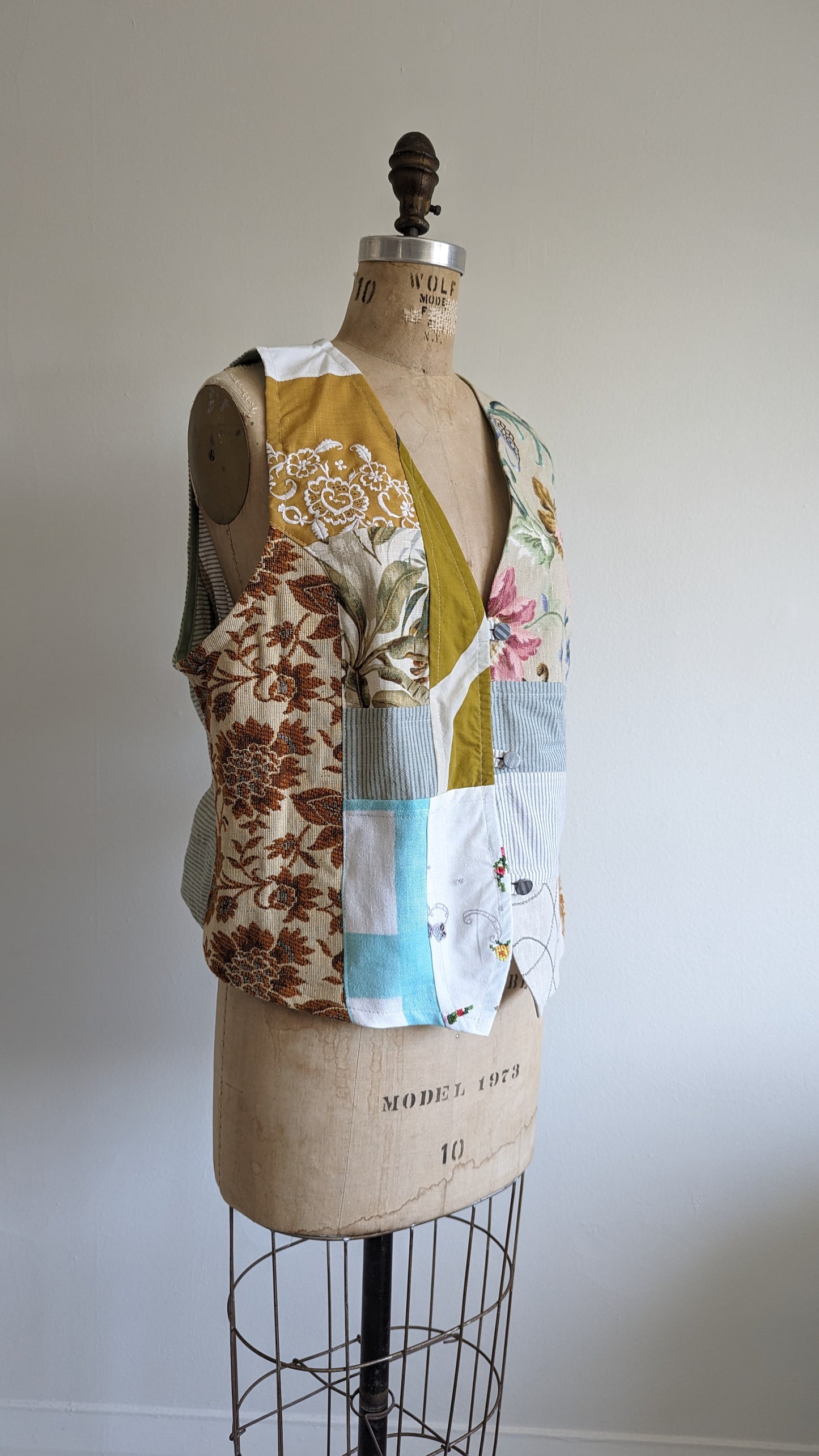 Margo Vest with Patchworked Upcycled Textiles M/L #MARGOV5