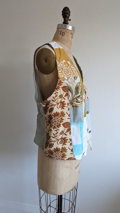 Margo Vest with Patchworked Upcycled Textiles M/L #MARGOV5