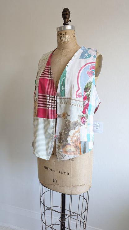 Margo Vest with Patchworked Upcycled Textiles M/L #MARGOV6