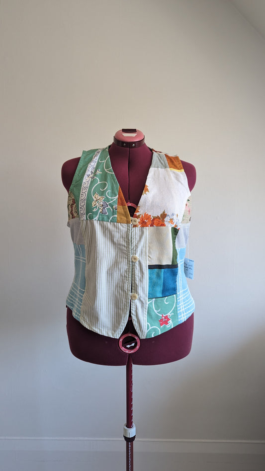 Margo Vest with Patchworked Upcycled Textiles XL/2X #MARGOV8