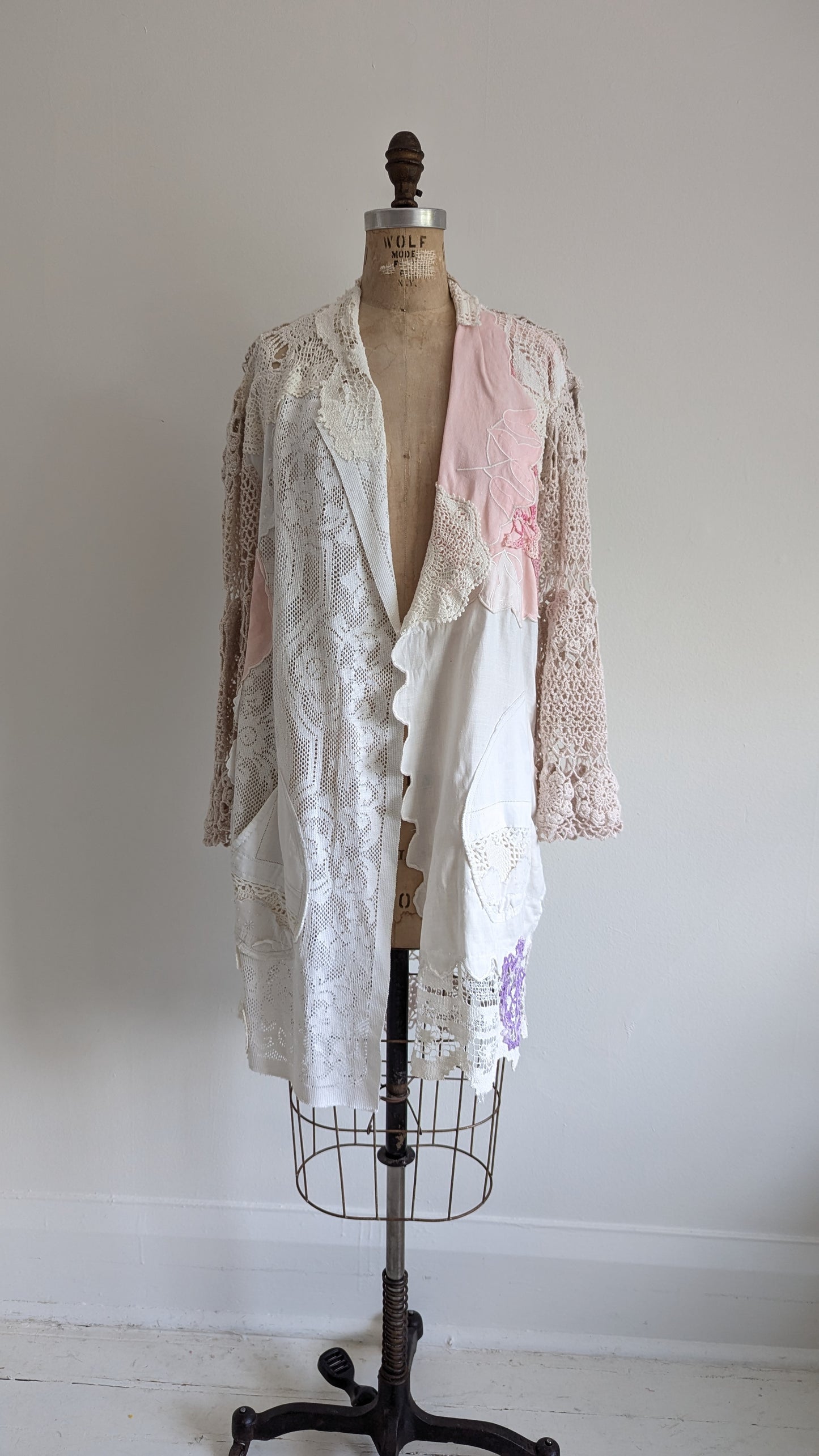 Vivianne Duster with Upcycled Cotton Crochet & Lace Patchwork  Size M/L #VIVCR8