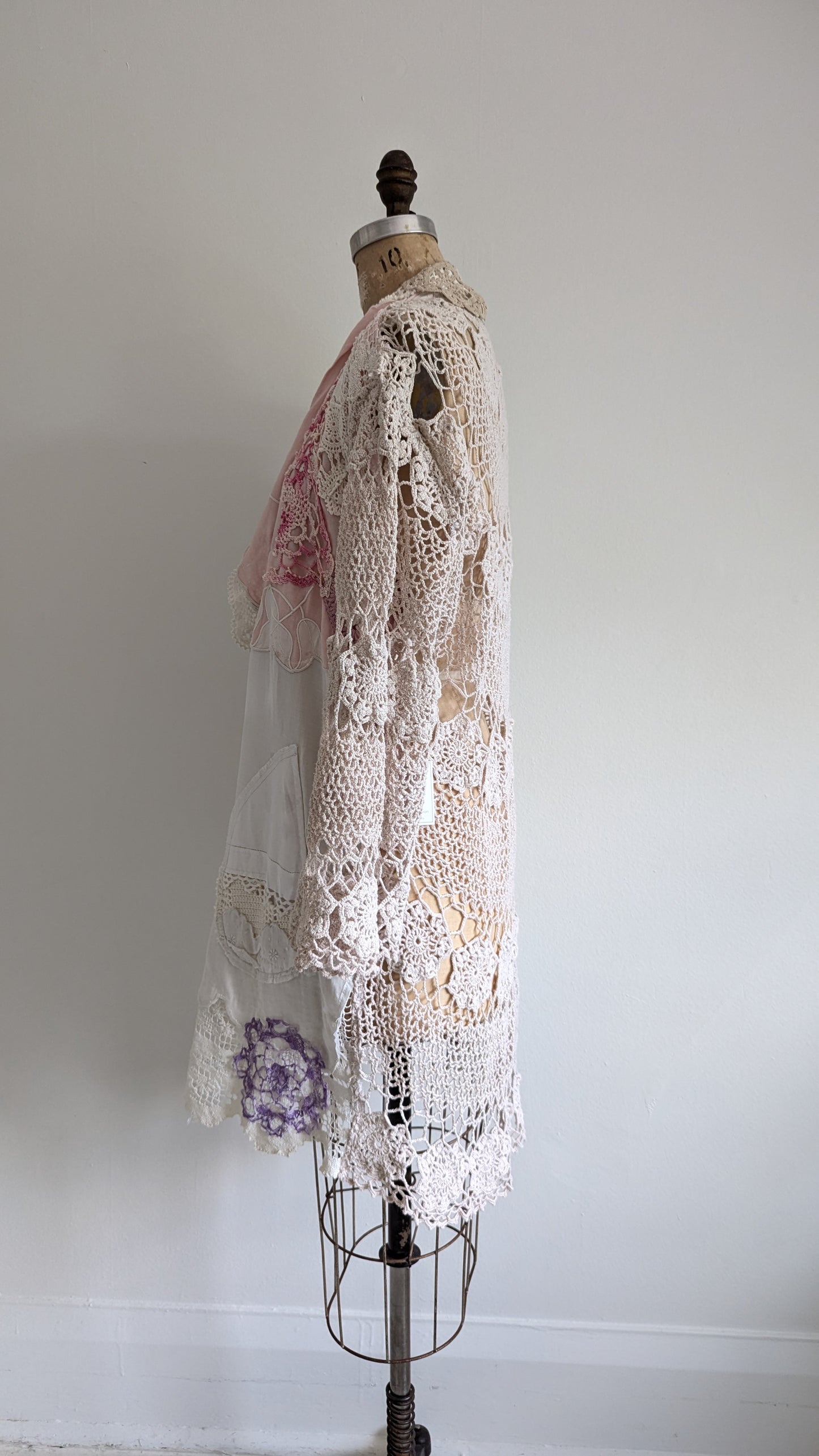 Vivianne Duster with Upcycled Cotton Crochet & Lace Patchwork  Size M/L #VIVCR8