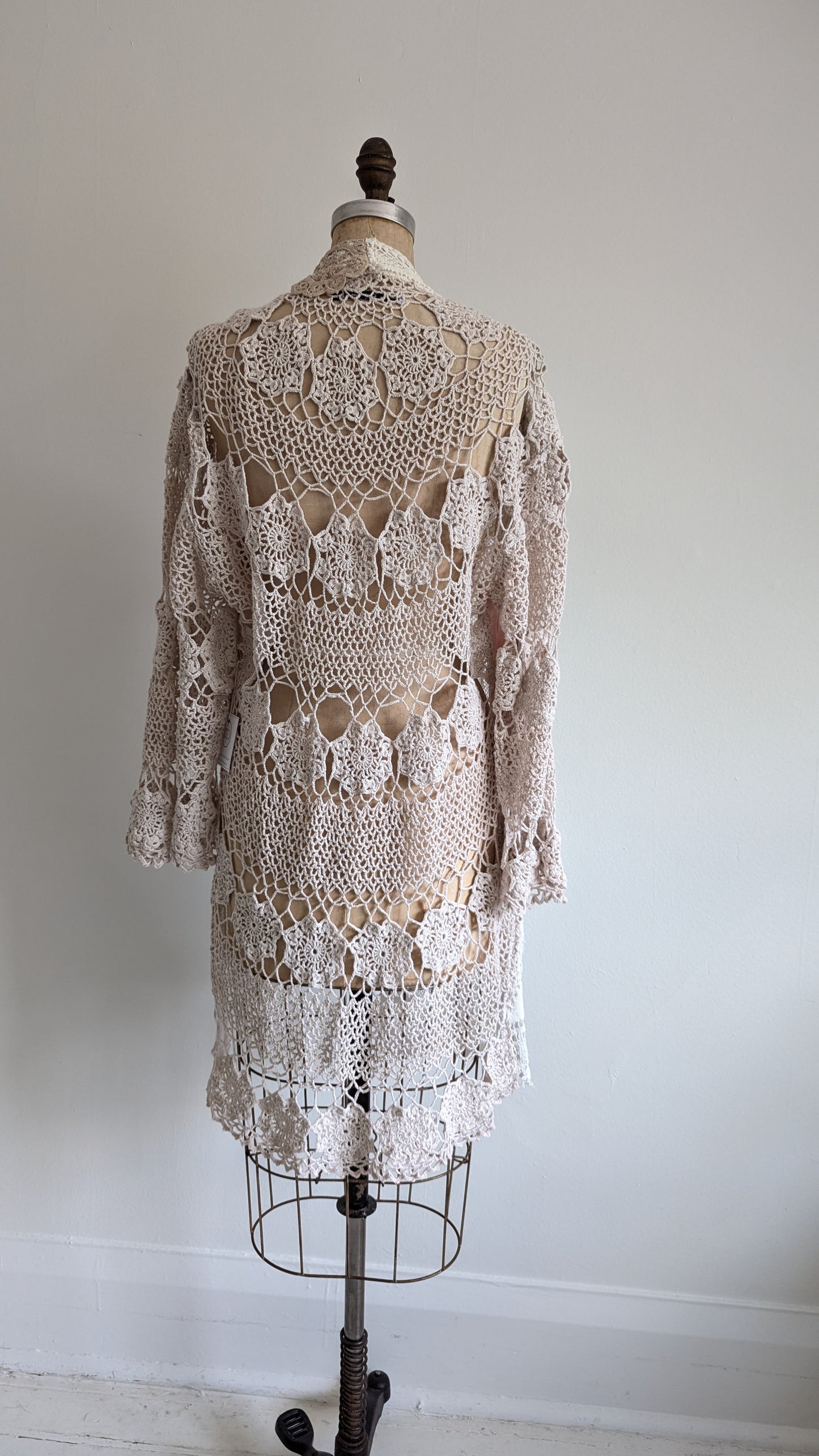 Vivianne Duster with Upcycled Cotton Crochet & Lace Patchwork  Size M/L #VIVCR8